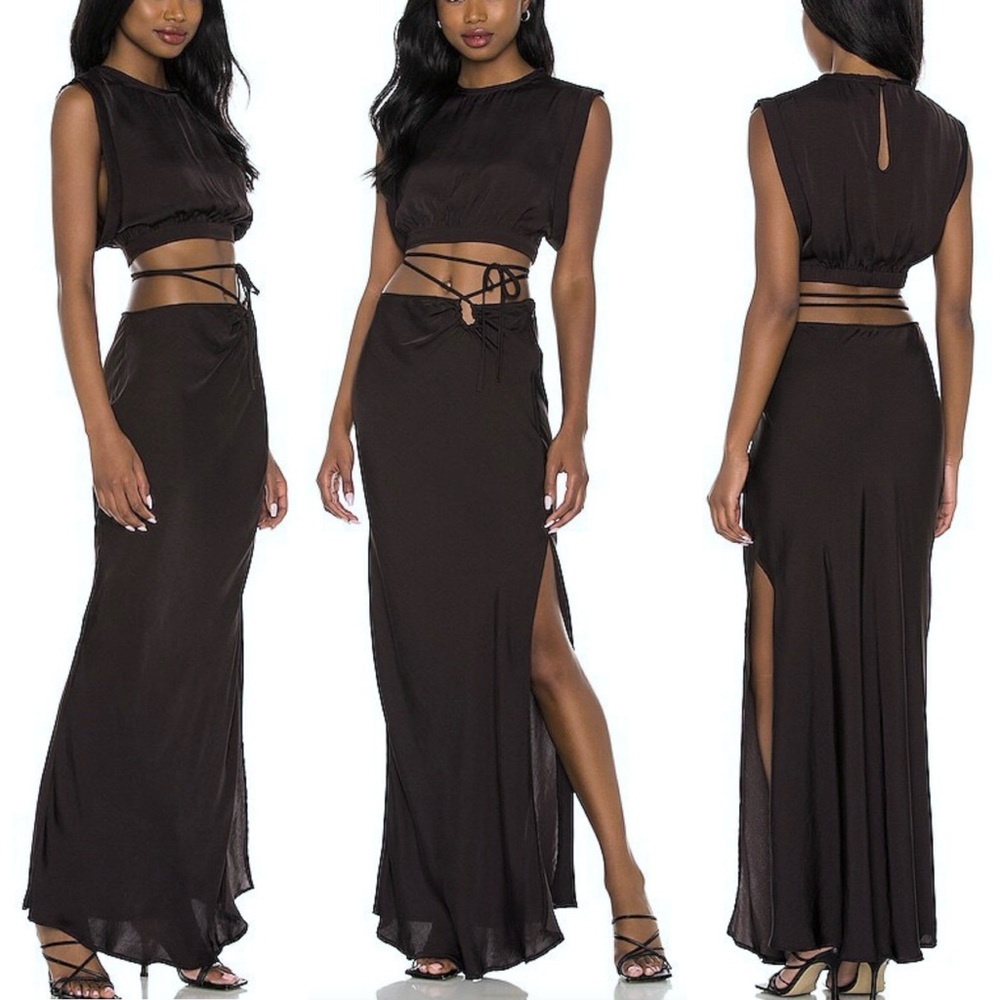 Free People Remi Skirt Midnight Brown Dark Size XS Wrap Tie Waist Boho Maxi Long